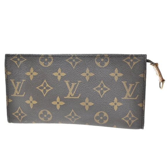 LOUIS VUITTON LV Logo Bucket GM Pouch Bag Monogram Leather Brown Gold 05EF828 - Picture 1 of 13